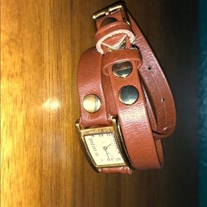 La Mer brown leather wrap watch